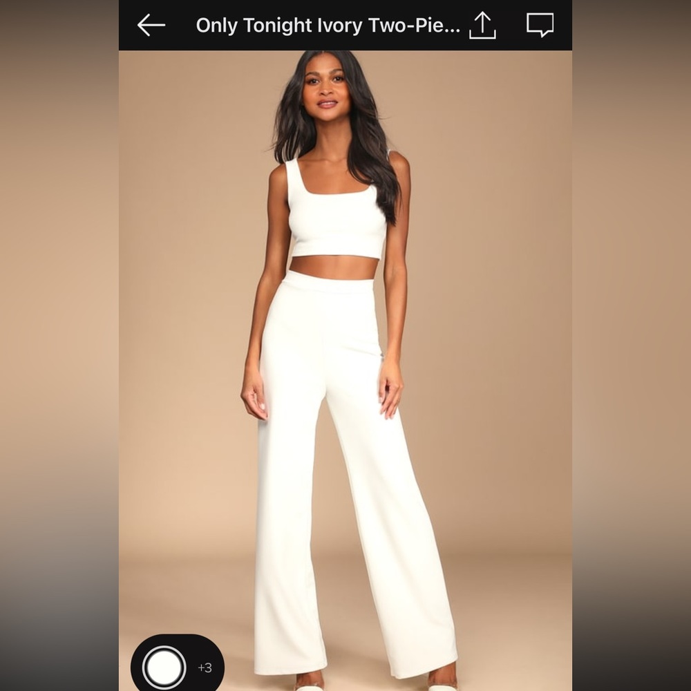 Lulu’s white two piece set bridal pants crop top
